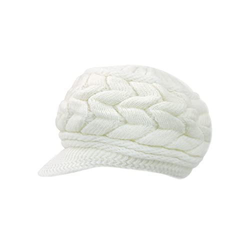 Andiker Winter Knit Hat for Women, Slouchy Beanies Cap with Brim, Warm Fleece Lined Women Thick Hat - color: White