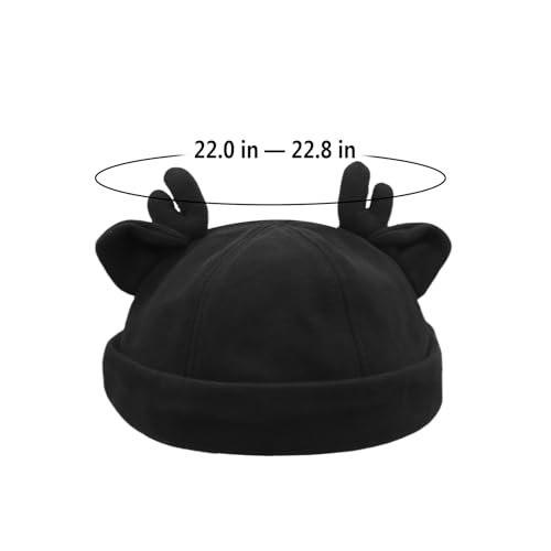 Beanie Hats for Women Men Brimless Skullcap Docker Cap with Reindeer Antlers Rolled Cuff Retro Adjustable Sailor Cap - color: Black