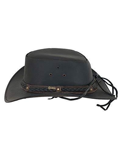 Outback Trading Men's 1367 Wagga UPF 50 Breathable Leather Western Hat with Adjustable Chin Cord with Braided Hatband - color: Black, size: XX-Large