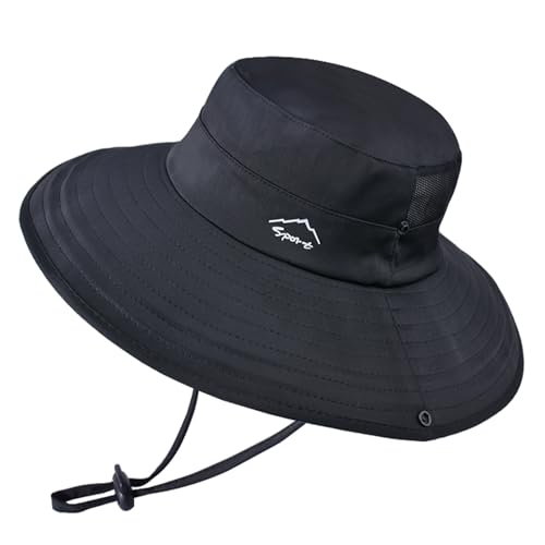 Cooling Sun Hat for Men Women,Wide Brim Bucket Hat Foldable Boonie Hat for Fishing Hiking Garden Safari Beach - color: Black