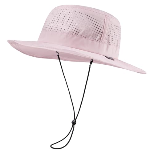 UPF 50+ Bucket Sun Hat with Laser Perforated Mesh Cooling Adjustable Breathable Lightweight for Outdoor Men Women - color: Pink