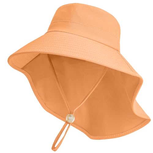 ZOORON Outdoor Kids Sun Hat with Neck Flap UPF 50+ Sun Protection Fishing Hat Wide Brim Summer Kids Beach Hats for Girls Boys - color: 1pack-orange