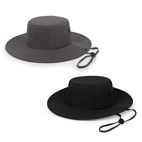 Wide Brim Sun Hats Waterproof Packable Bucket Hat UV Protection Summer Fishing Hat for Men and Women - color: Black+dark Gray