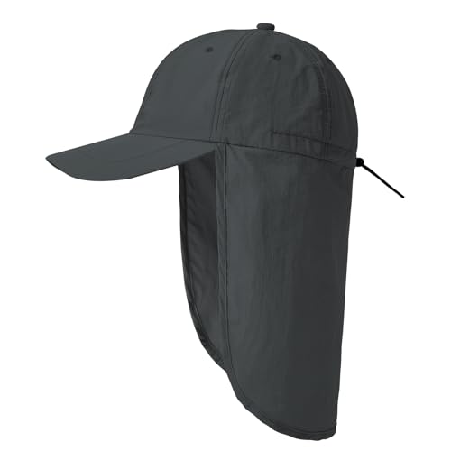 American Trends Mens Sun Hat with Neck Flap, UV Protection Outdoor Flap Hat, Packable Soft Fishing Hiking Gardening Hat - color: Darkt-gray