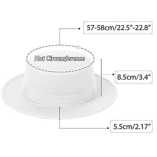 Classic Fedora Hat Two Tone Flat Top Hat with Band Wide Brim Pork Pie Hat Adjustable Patchwork Colors Panama Hat - color: White-red|white Band