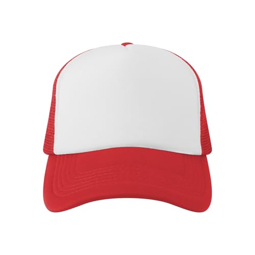 TOPTIE 5 Panel Foam Front Trucker Hat High Crown Mesh Back Snapback Cap - color: Red White