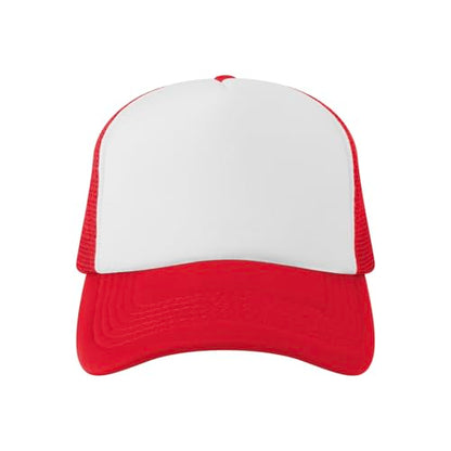 TOPTIE 5 Panel Foam Front Trucker Hat High Crown Mesh Back Snapback Cap - color: Red White