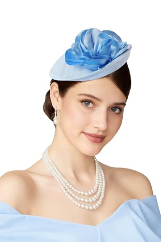 Coucoland Sinamay Flower Fascinators Hats for Women Pillbox Derby Headpiece - color: Light Blue