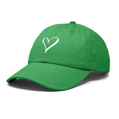 Hand Drawn Heart Hat Womens Embroidered Baseball Cap - color: Kelly Green