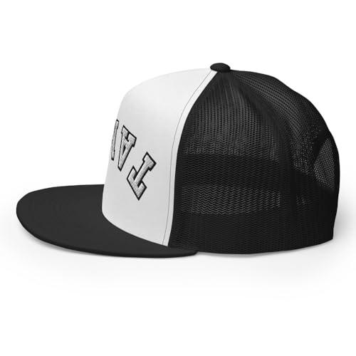 NX Upside Down Tampa Embroidered Flat Bill Trucker Hat High Crown Snapback Cap - color: Black/ White/ Black