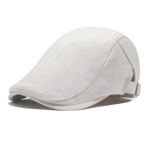 Quanhaigou Men Adjustable PU Leather Ivy Cap Newsboy Hat Women Beret Caps Classic Golf Cap Gatsby Driving Hat - color: Classic White