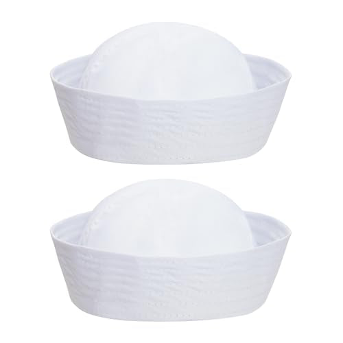 SUMERSHA 2pcs White Sailor Hat for Women Men Navy Captain Hat Yacht Hat Halloween Costume Sailor Cap for Dressing Up Party