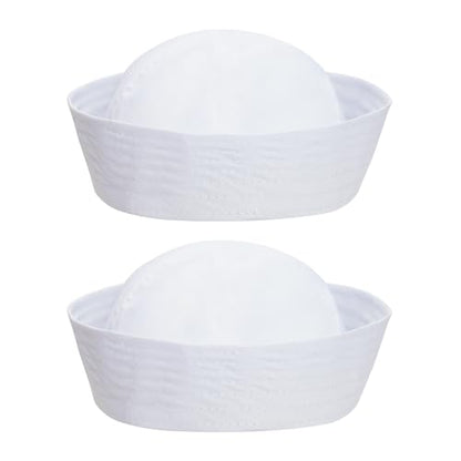 SUMERSHA 2pcs White Sailor Hat for Women Men Navy Captain Hat Yacht Hat Halloween Costume Sailor Cap for Dressing Up Party