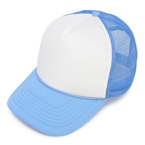 DALIX Two Tone Trucker Hat Summer Mesh Cap with Adjustable Snapback Strap - color: Light Blue, size: One Size
