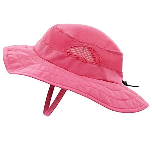 Connectyle Kids Sun Hat for Boys Girls Wide Brim Bucket Hat UPF 50+ Sun Protection Hat Breathable Summer Beach Hat - color: Hot Pink