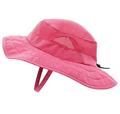 Connectyle Kids Sun Hat for Boys Girls Wide Brim Bucket Hat UPF 50+ Sun Protection Hat Breathable Summer Beach Hat - color: Hot Pink