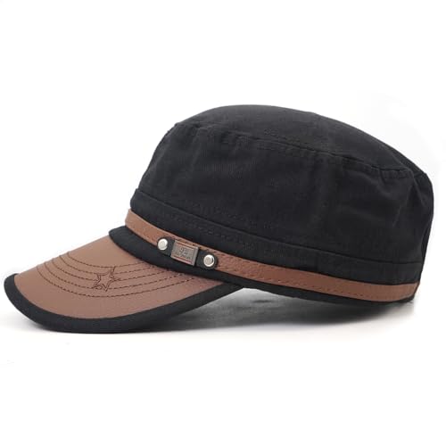 Flat Top Cap for Men Soft Cotton Adjustable Military - color: Black