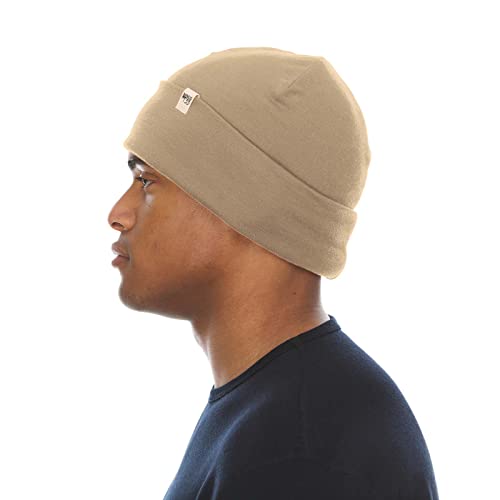 100% Merino Wool Cuff Beanie - Warm Winter Hat - Novelty Beanie - Toque - color: Desert Sand
