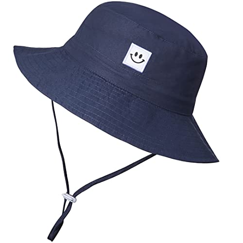 MaxNova Baby Sun Hat Smile Face UPF 50+ Toddler Bucket Hat for Boys Girls 0-7 Years - color: Smile Face Navy, size: 2-7 Years