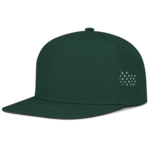4 Inclusive Sizes Performance Flat Brim Trucker Hat Men Women, 7 Panel Snapback Running - color: 67.dark Green