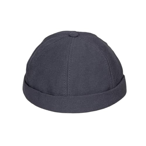 Cotton Docker Cap, Unisex Brimless Cap, Men Skull Cap, Brimless Beanie Hat, Men Women Cuffed Hat. - color: Dark Gray
