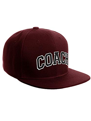Original Team Coach Snapback Hat Classic Layered Arched Letters Flat Bill Cap - color: Burgundy Hat White Black Letters