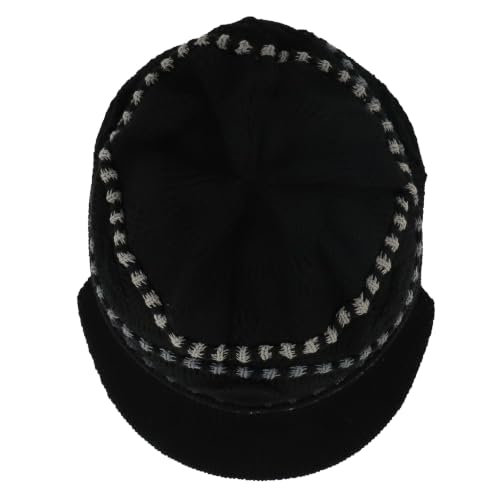 Armycrew Rasta Jamaica Style Thick Acrylic Knit Cuff Beanie Visor - color: Black Charcoal 2