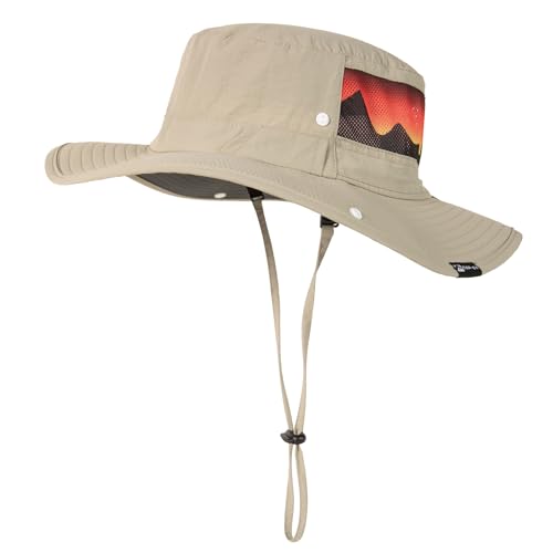 TOP-EX Wide Brim Bucket Sun Hat for Men & Women, Quick-Dry Boonie Hat, Mesh - color: Beige/Sunset Peaks Mesh, size: X-Large-XX-Large