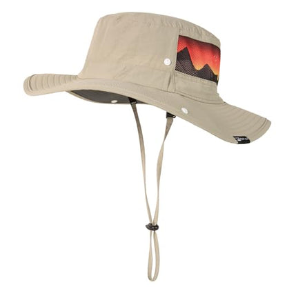 TOP-EX Wide Brim Bucket Sun Hat for Men & Women, Quick-Dry Boonie Hat, Mesh - color: Beige/Sunset Peaks Mesh, size: Large-X-Large