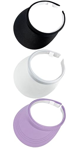 3 Pack Sports Sun Visor Hat Women Men Adjustable Clip On Visors Outdoor Golf Beach Cap - color: Black, White, Purple