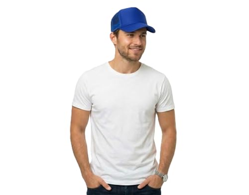 NYFASHION101 Plain Mesh Trucker Hat - Breathable 6-Panel Daily Snapback Cap, Customizable Ideal for DIY Embroidery & Patches - color: Royal