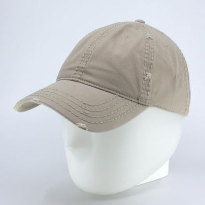 Washed Cotton Distressed with Heavy Stitching Adjustable Baseball Cap - color: Khaki