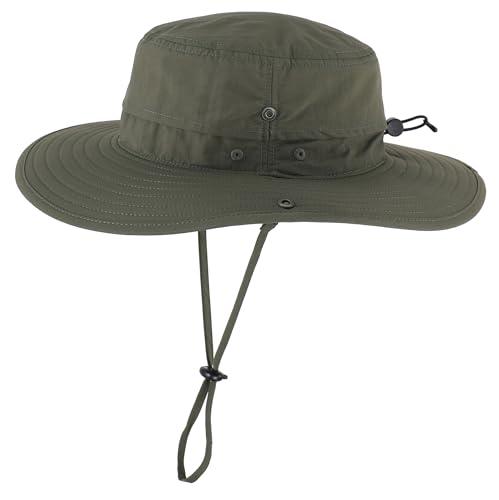 Connectyle Sun Hat for Men Women Outdoor UV Protection Safari Hat for Fishing Hiking Gardening Breathable Cowboy Hat UPF50 - color: Army Green