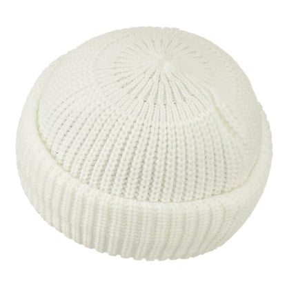 Clakllie Trawler Beanie Watch Hat Knit Cuffed Skullcap Roll-up Edge Stocking Hats Rolled Cuff Knitted Hat Ski Cap - color: Cdus-ddth3-white