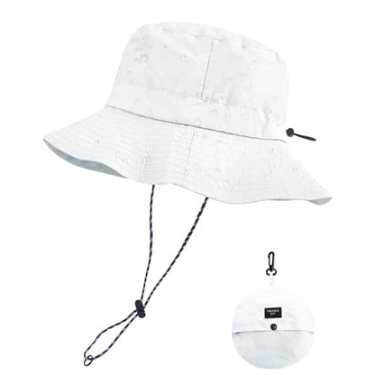 PFFY Packable Sun Bucket Hat for Men Women Outdoor UV Protection Sun Hats - color: White