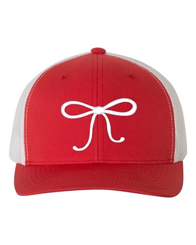 Go All Out String Bow Tie Cute Dad Deluxe Trucker Flatbill Baseball Structured Embroidered Hat - color: Red/ White
