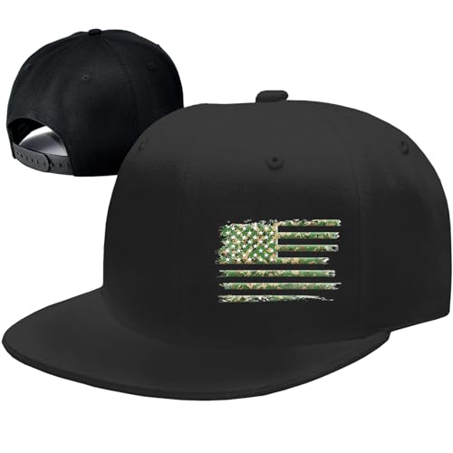 Flat Bill Hats for Men Black Snapback Hats for Men Adjustable Baseball Cap Fitted Cool Hip Hop Hat - color: American Flag