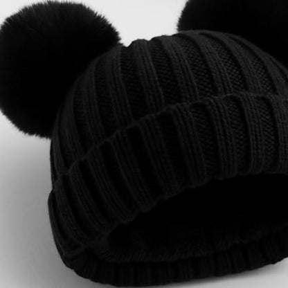 Toddler Winter Knit Hat Upgrade Fleece Lined Pompom Ears Beanies Cap for Boys Girls 3-12 Years - color: New Black