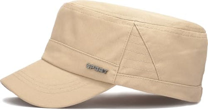 Unisex Cadet Army Cap Military Flat Top Hat for Men Women - color: Beige