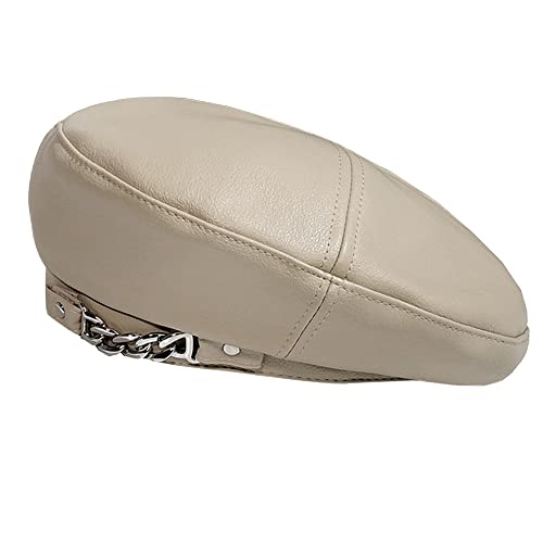 Women's PU Leather French Artist Beret Cap - color: Beige