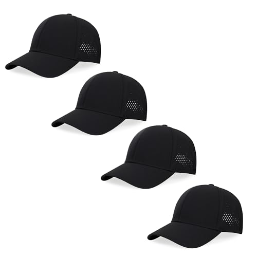 Quick Dry Baseball Cap Curved Brim Snapback Hat Mesh for Men Women - color: Black*4