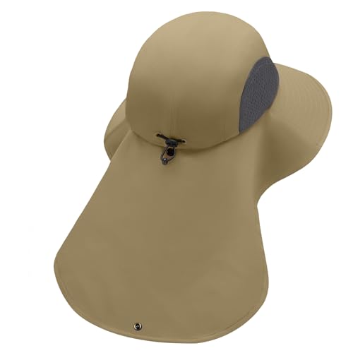 UPF 50+ Foldable Sun Hats Wide Brim with Large Neck Flap for Men Women UV Protection Gardening Fishing Beach Hat - color: Khaki