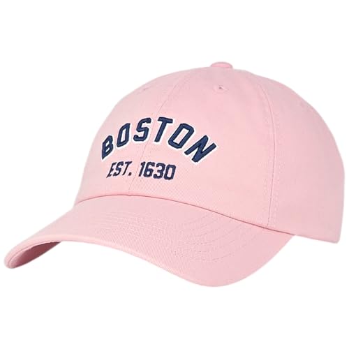 E BY ELIDAN Boston EST 1630 Dad Hat, Embroidered Cotton Baseball Cap - color: Pink