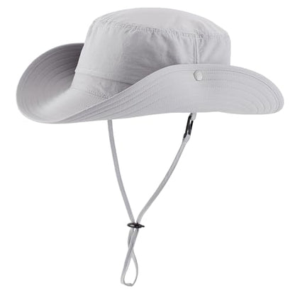 Connectyle Sun Hat for Men Women Outdoor UV Protection Safari Hat for Fishing Hiking Gardening Breathable Cowboy Hat UPF50 - color: Light Grey