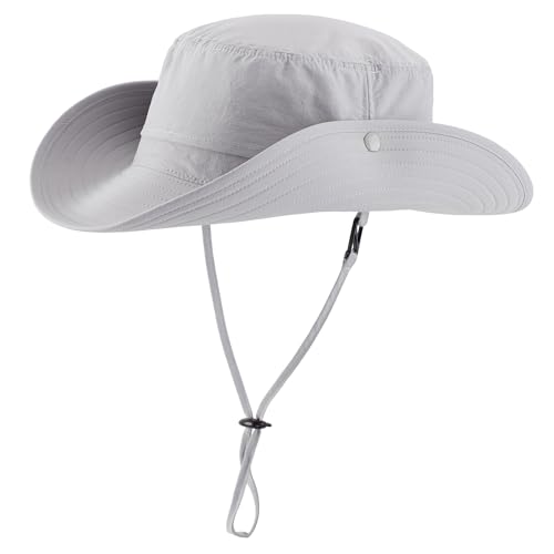 Connectyle Sun Hat for Men Women Outdoor UV Protection Safari Hat for Fishing Hiking Gardening Breathable Cowboy Hat UPF50 - color: Light Grey