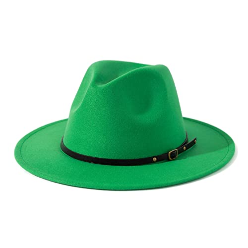 Lisianthus Women Belt Buckle Fedora Hat - color: Forest-green