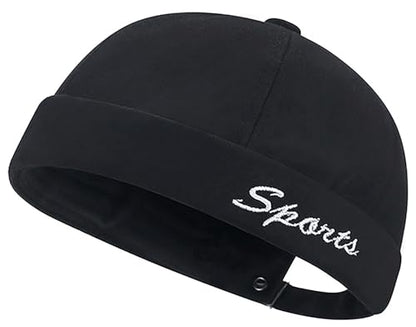 DIYDECAL Retro Brimless Skullcap Hat Docker Cap,Sailor Worker Hat Beanie Hat for Mens - color: Black