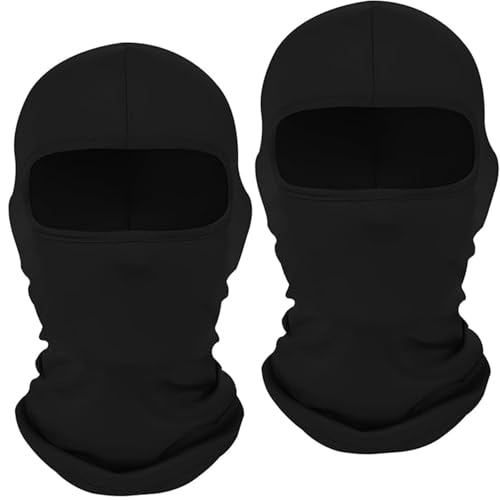 2Pcs Full Face Cover Ski Mask Balaclava Unisex Hood Cap Neck Gaiter UV Protector for Outdoor Sports Snowboard Travel - color: Black + Black