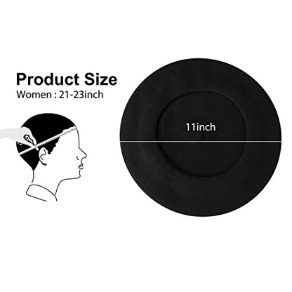 Women's French Beret Hat Solid Color Plain Wool Classic Traditional Artist Cap - color: Black