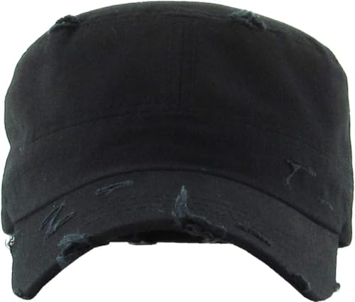Vintage Distressed Cadet Army Cap Basic Everyday Military Style Hat - color: Black Vintage Distressed